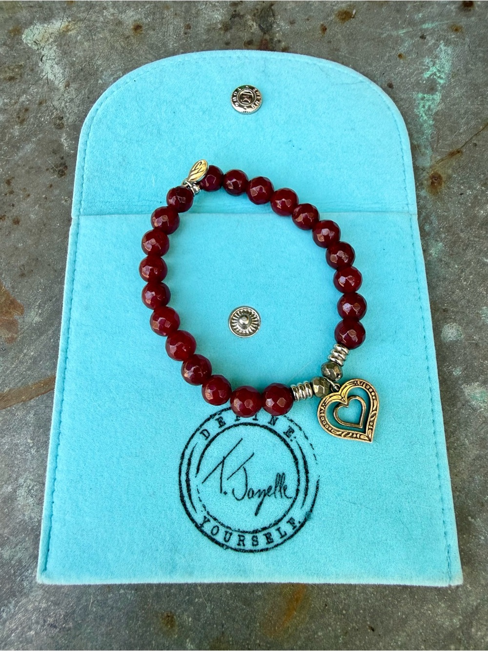 T Jazelle Sterling Silver Red Beaded Heart Charm Bracelet